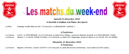 matchs FC CHALLANS du 21 au 22 décembre 2019